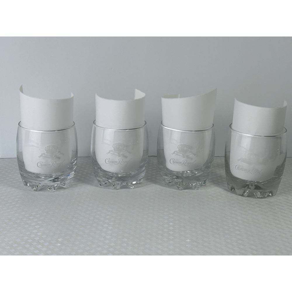 Crown Royal Etched Whiskey Glasses Set Of 4 Heavy Base Barware Lowball Rocks
